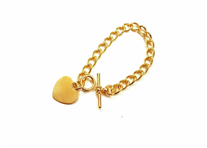 Gold Plated Mens Toggle Heart Charm Bracelet